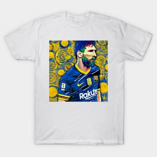 Messi oil painting van gogh style art tshirt T-Shirt